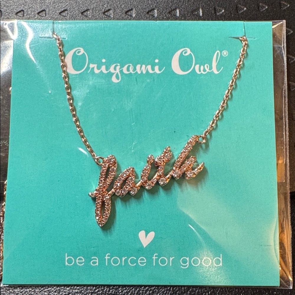 Origami Owl "Faith" necklace rose gold, new in package.